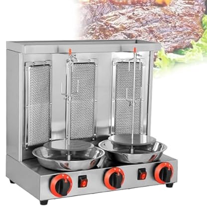 DPLWJPP Gas-Döner-Kebab-Maschine Edelstahl Vertikaler Broiler,Dönergrill Tischgrill BBQ Grillofen,Für Kebabs,Spieße Und Braten Für Haushaltspartys,B-Silver