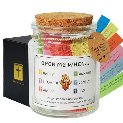 Bible Verse Jar, Color Coded Bible Verses in a Jar, Christian Gifts for Women Men Mom, Bible Study Supplies, Birthday Gifts for Women Men