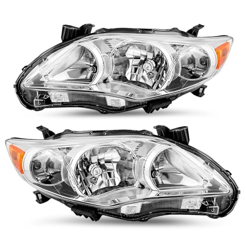 JSBOYAT Headlight Assembly Replacement for 2011 2012 2013 Toyota Corolla 4-Door OE Style Headlamp Replacement Chorme Housing with Amber Reflector