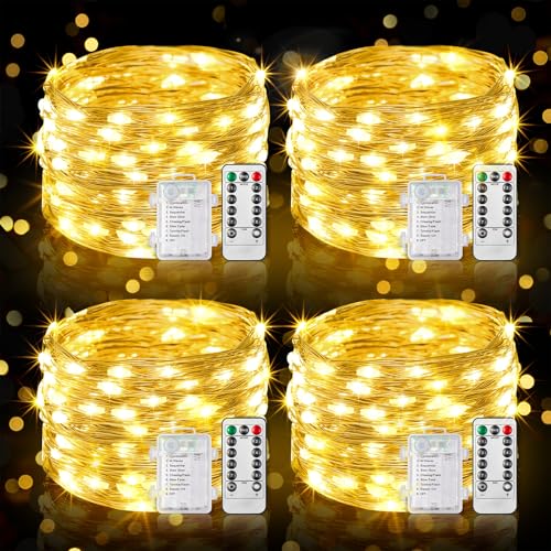 GEARLITE Lichterkette Außen Batterie 4x10M 100 LED Mini Lichterkette mit Batterien Fernbedienung Timer Warmweiß 8 Modi Kleine Lichterketten Innen Wasserdicht für Party Deko weihnachtsdeko Balkon