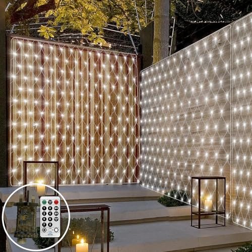 3M x 2M 200LED Outdoor Net Lights for Bushes, Outside Garden Tree Lights Mains Powered Net Mesh Light Linkable with Remote 8Mode for Curtain Gazebo Fence Xmas Decor(White)