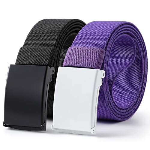 Image of Mile High Life Stretch Canvas Belt for Men, Golf Casual Elastic Web Belt, Top Military Buckle, Adjustable Cut to Fit
