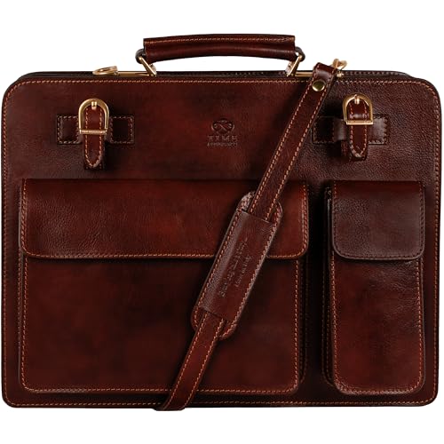 Time Resistance Resistencia al Tiempo Maletín De Cuero - Bolso De Cuero Con Clase Para Hombres - Maletín De Negocios - Vintage (Marrón)