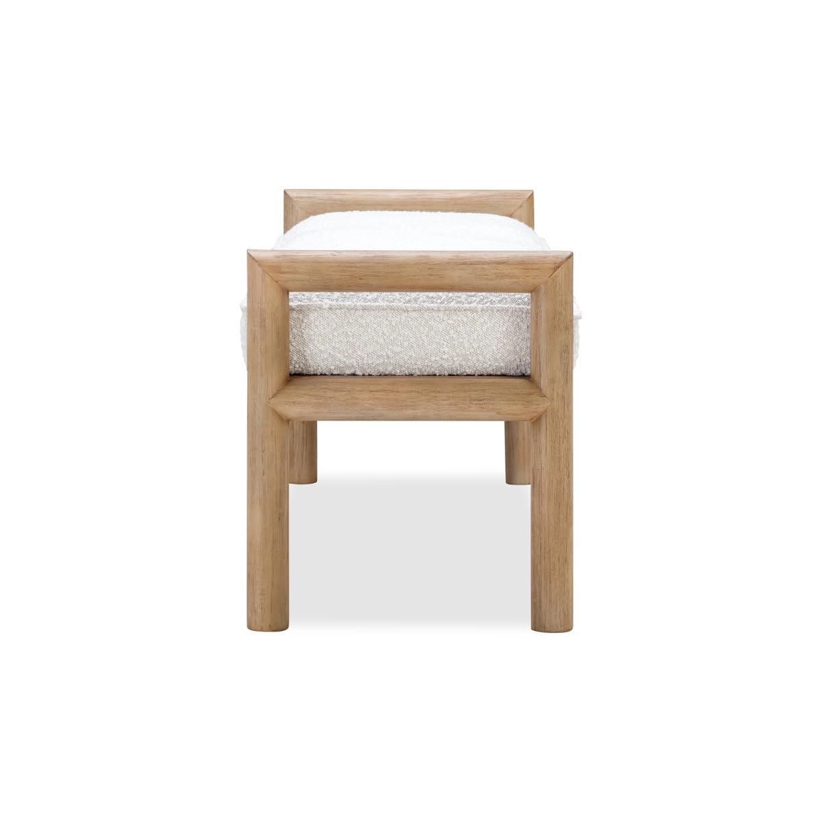 Modern Wooden Bench with White Upholstered Cushion – Solid Natural
