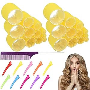 Self-Grip-Hair-Rollers-Set-Jumbo-Size-Hair-Curlers-Salon-Hair-Dressing-Curlers-Self-Holding-Rollers-for-DIY-or-Hair-Salon-Curlers-for-Hair-Styling-Curlers-Tools-for-Kids-Women-YELLOW-18 Self Grip Hair Rollers Set, Jumbo Size Hair Curlers, Salon Hair Dressing Curlers, Self Holding Rollers for DIY or Hair Salon Curlers for Hair Styling Curlers Tools for Kids Women (YELLOW 18)