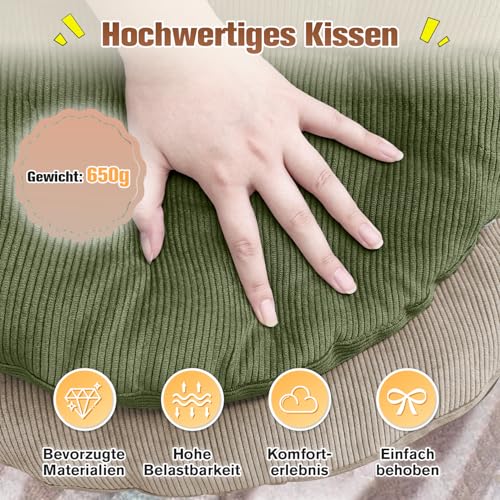 Lsjoaw Sitzkissen Rund 30cm Dicke 6cm 1 Stück Bodenkissen Rund Sitzpolster Stuhlauflage Sitzpolster Stuhlkissen Polster Auflage für Wohnzimmer Büro Konferenzraum Cordstoff (GrüN)