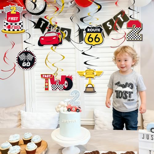 Image of Black Red Yellow 2nd Birthday Hanging Swirl Decorations-Race Car Ceiling Streamers,Race Car Theme Party Supplies,Party Favors(38 Pcs)