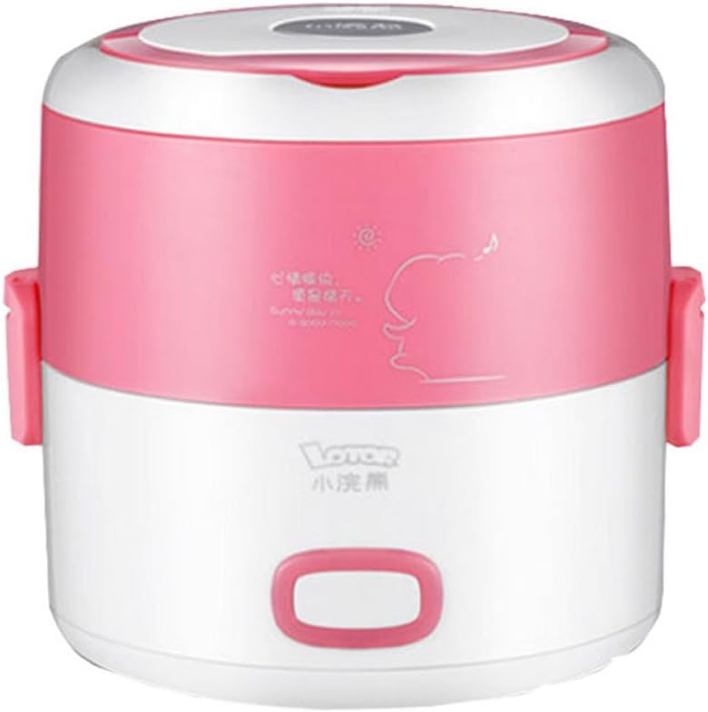 Lotor Mini 2 Layer Lunch Box Electric Portable Multi-Cooker/Rice Cooker & Steamer & Slow Cooker 1.3L Litre Multifunction Stainless Steel Inner Pot Heating Box (Pink)