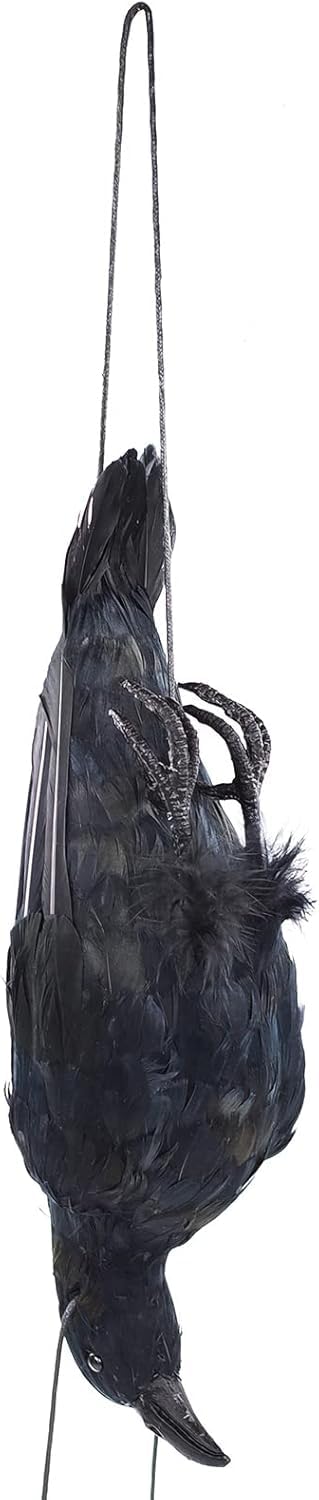 himmel 17 inch Realistic Hanging Dead Crows Decoy Lifesize Extra Large Black Feathered Crow