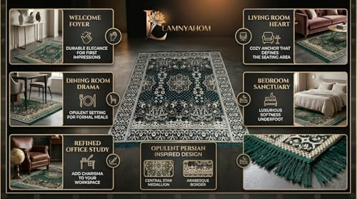Image of 5x7 Feet Carpet for Living Room | Acrylic Cotton Area Rug | Soft, Durable & Lightweight | Anti-Slip Floor Rug for Bedroom, Hall, Office | Large Washable Carpet (Golden Green)