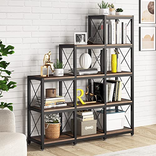 Tribesigns 12 Shelves Bookshelf, Industrial Ladder Corner Bookshelf 9 Cubes Stepped Etagere Bookcase, Rustic 5-Tier Display Shelf Storage Organizer For Home Office (Rustic Brown) #TOP3