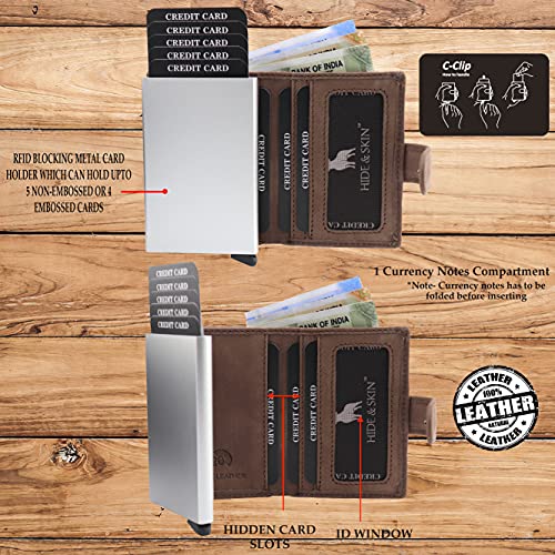 HIDE & SKIN FRONT POCKET 100% GENUINE LEATHER RFID BLOCKING MEN'S AND WOMEN'S SMALL SIZE MINIMALIST CARD HOLDER WITH 10 CARD CAPACITY(TEXAS BROWN)3