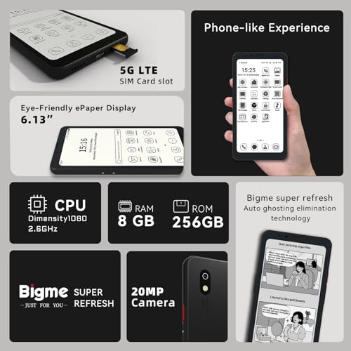 Image of Bigme HiBreak Pro 6.13 inch Epaper Cell Phone 8+256 GB Android 14 OS Smart Phone,5G Dual SIM, GPS, Black