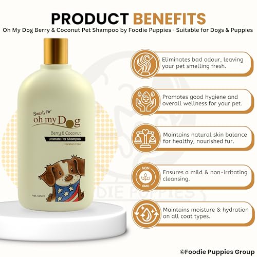 Image of Foodie Puppies Oh My Dog Berry & Coconut Shampoo for Dogs and Puppies - 500ml | Paraben & Cruelty-Free Ultimate Pet Shampoo | Maintain Fur Moistured and Hydrated | Suitable for All Breeds and Sizes