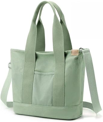 Aucuu Multi-Pocket Tote Bag, Canvas Tote Bags for Women, Crossbody Bags with Adjustable Strap, Large Capacity Shoulder Bag with Zipper, Ladies Handbags for School Shopping Work Travel