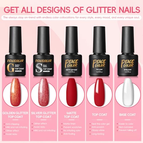 PEACECOLOR 20 Colores Kit Esmaltes de Uñas en Gel Semipermanentes, Kit Uñas Semipermanentes Base y Capa Superior con UV Lámpara , Manicura para Uñas Blanco Rosa Azul DIY en Casa - imagen 5