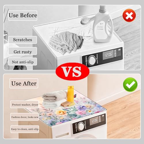 Image of Washer and Dryer Covers for the Top, Non-slip Dryer Top Protector Mat, Dust-proof Washing Machine Cover, 23.6 inch x 19.7 inch (Flowers and butterflies, 23.6 inch x 19.7 inch)