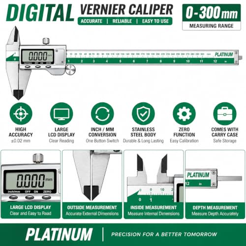 Image of 300mm Digital Vernier Caliper (12 Inch), Stainless Steel Electronic Measuring Tool with LCD Display, 0.01mm Accuracy, Inch /MM Conversion, Precision Measuring Gauge for Engineering & Industrial Use