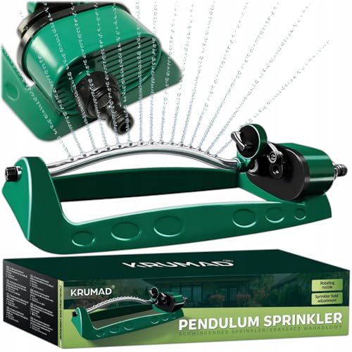 KRUMAD Oszillierender Rasensprenger, 15 Düsen, Verstellbarer Bewässerungssystem Garten, Inkl. Reinigungsnadel, Wetterfest, Ideal für Garten, Blumenbeete, Gemüsebeet, Grün-Schwarz