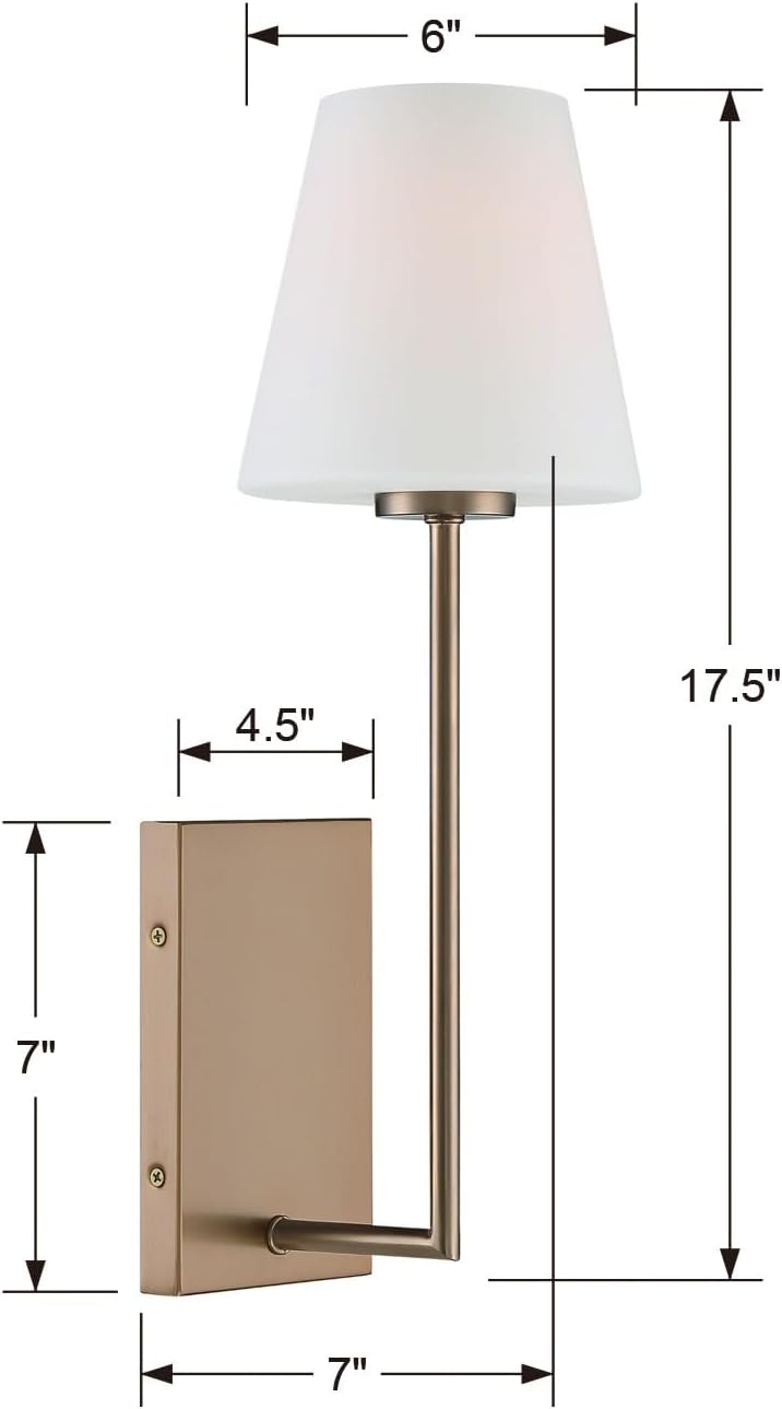 Crystorama Lena 1 Light Vibrant Gold Sconce with Glass Shade