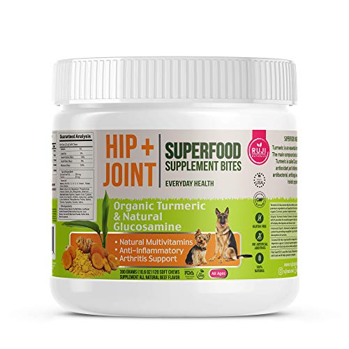 Hip & Joint Supplement Supplement for Dogs Made with Organic Turmeric and Glucosamine.|Anti-Inflammatory| | Arthritis Support | Natural Multivitamins | Senior Dog Support | |60 Count|