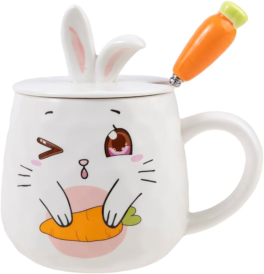 Rabbit Collection Mug - Le Coquin - With Lid and Spoon - Capacity: White 2