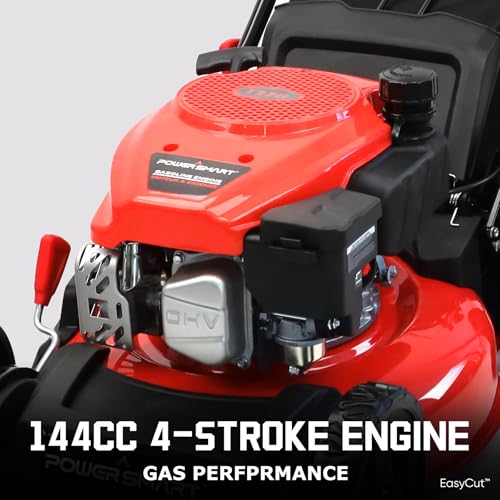 Image of PowerSmart EasyCut 18-Inch 144cc Push Gas Lawn Mower, 3-in-1 Mulch /Bag /Side Discharge, Steel Deck, 6 Height Adjustment