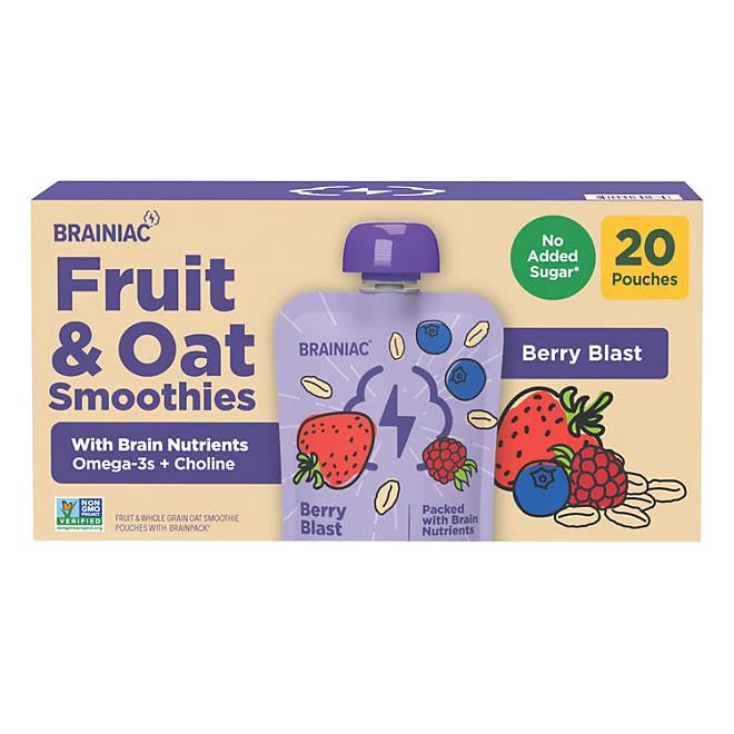 Brainiec Fruit and Oat Smoothie Pouches, 20 pk.