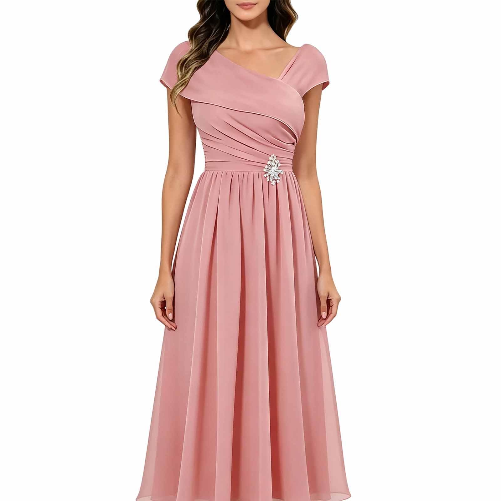 Donna Abito Lungo Chiffon A-Forma con Paillettes per Matrimonio