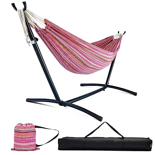 Double Hammock with Stand, 10ft Hammock Frame 550lbs Capacity, 2 People Hammock Combo for Backyard Patio Indoor Outdoor(Red Bohemian) Double Hammock with Stand, 10ft Hammock Frame 550lbs Capacity, 2 People Hammock Combo for Backyard Patio Indoor Outdoor(Red Bohemian)
