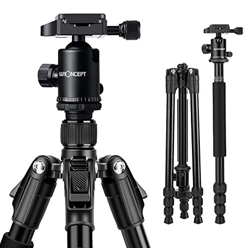 K&F Concept Trepied Appareil Photo Camera Monopode en Aluminium TM2534B Colonne Centrale Inversée 4 Sections avec Rotule Metal Trepied Voyage pour Reflex DSLR Nikon Canon PETAX Sony Max: 10 kg
