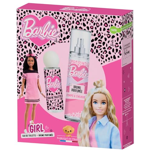Coffret cadeau parfum enfant GIRL eau de toilette + brume senteur coco-vanille-fleurs blanches Fabriquée en France Barbie™ @2025 Mattel.
