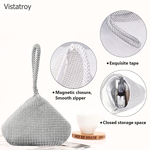 Vistatroy Women's Evening Bag Sparkly Rhinestone Purse Triangle Designer Chain Clutch Purse Bag Party Prom Wedding Purse(A Silver) #TOP1