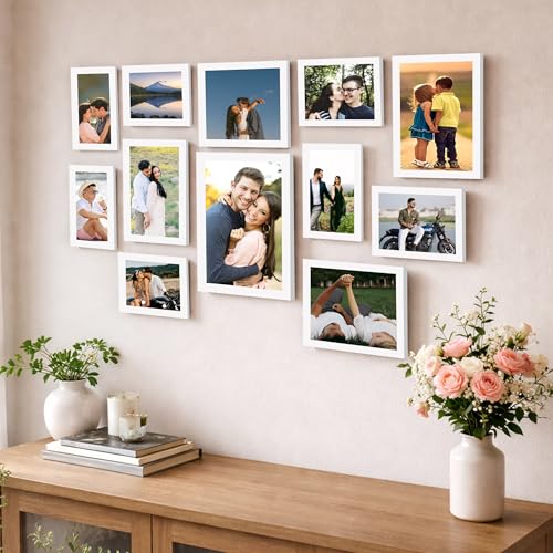 Image of Family Photo Frame Set of 12 for Wall Decor, Wooden Finish Collage Picture Frames for Living Room, Bedroom, Multi-Size Wall Hanging Gallery Frame Set, (7 Set 4x6, 4 Set 6x8, 1 Set 8x10 Inch)
