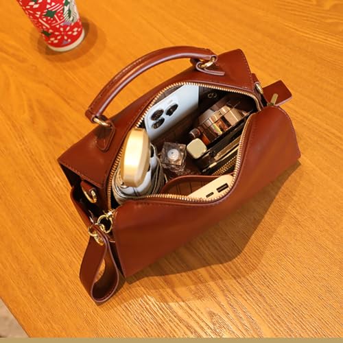 Mn&Sue Barrel Purses for Women Fashion Top Handle Satchel PU Leather Crossbody Bags Ladies Shoulder Purses with Wide Strap4