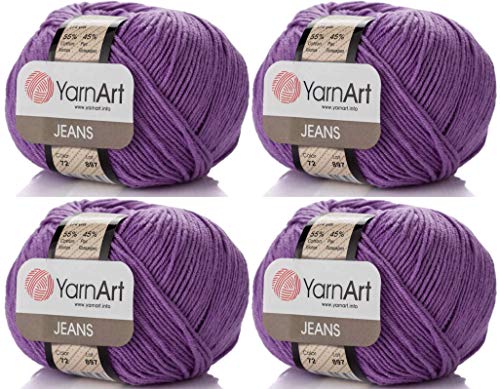 Image of YarnArt 4 Skeins Cotton Blend Yarn - 55% Cotton 45% Acrylic Yarn Thread Crochet Hand Knitting Art Lot of 4skn 200 gr 696 yds