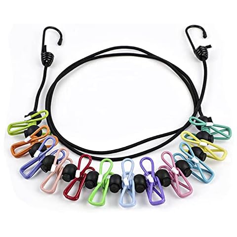 Vshinic Portable Clothesline with 12 Colorful Clothespins, Windproof Travel Clothesline Stretchy Retractable Elastic Laundry Clothes Line for Backyard, Vacation Hotel, Balcony Cover