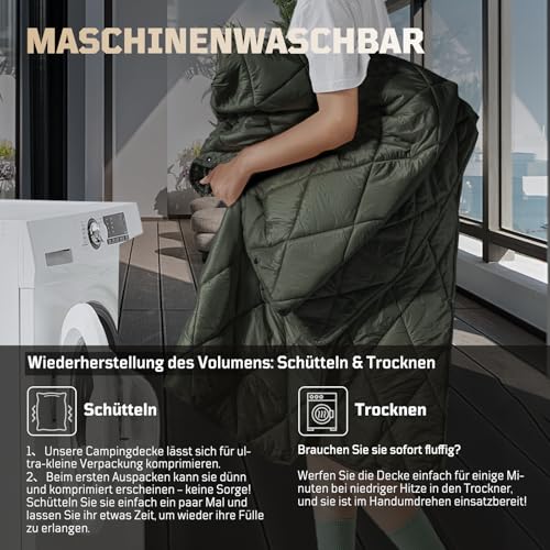 1TG Tactical Camping Decke, Outdoor Decke Ultraleicht,Campingdecke Wasserabweisend Kompakt für Wandern, Auto, Angeln, Camping, Büro (M -190x132CM L-158x208CM) (Od Grün, L)