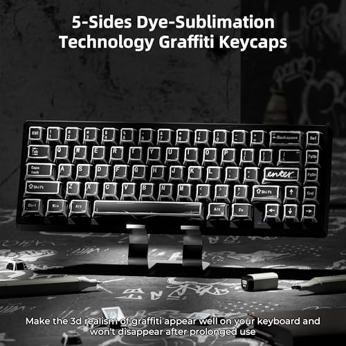 Image of XVX Black Translucent Keycaps,PBT Keycap Set Cherry Profile,Dye Sublimation Graffiti Keyboard Keycaps Suitable for 60% 65% 75% 80% 100% MX Switches Mechanical Keyboard