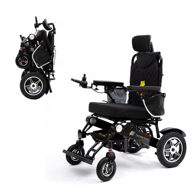 Fold And Travel Enhanced Mobility Lightweight Foldable Electric Wheelchair for Seniors and Adults, Ideal Travel Companion with Portable Power Chair (1 Battery 15+ Miles Range, Black Frame)