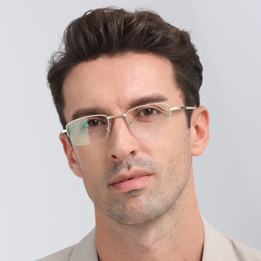 Gafas de Lectura Multifocales Progresivas, Anti-Rayos Azules Gafas de Presbicia, Gafas De Lectura Hombre (Color : Gold, Size : 3.5)
