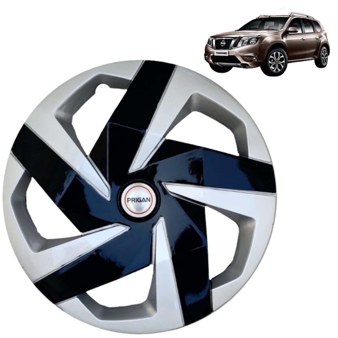 Prigan Wheel Cover for Terrano Silver Black Wheel Cover 16" for Terrano (Set of 4 Pcs) (Press Fitting) Model Name- Magnite DC 16