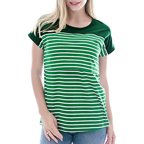 Preisvergleich Produktbild Aberimy_Stillshirt Baumwolle Kurzarm Damen Umstands Tshirt Umstandstop Umstandsmode Stilltop Schwangerschaft Stilloberteil Frauen Mode Streifen Shirt Oberteile Tops Blusen Still-Shirt