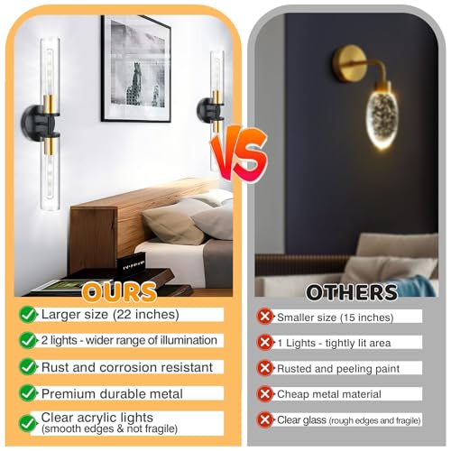 Image of LoTanop Wall Sconces Set of Two, Energy-Efficient Wall Sconce Light Fixtures for Bathroom Mirror Living Room Hallway Bedroom, Adjustable Rotating, Modern Wall Lighting with Clear Acrylic