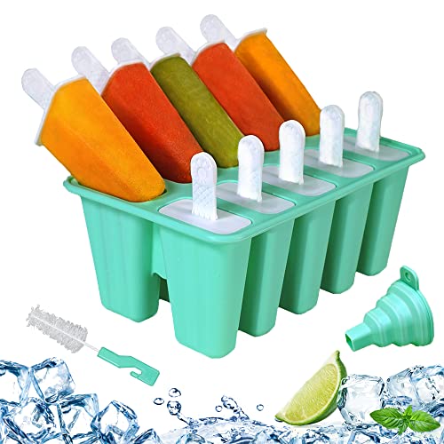 Silicone Popsicle Molds 10-cavity, DIY Ice Pop Mold for Kids Adult Teens, BPA Free Ice Cream Molds for Party Yogurt Juice Smoothies Sticks