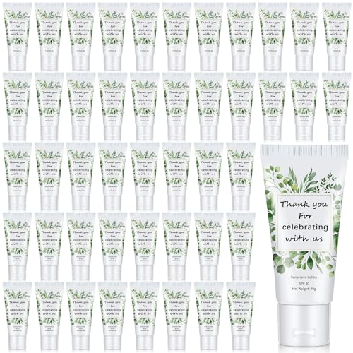 Image of 48 Pcs Travel Size Mini Sunscreen Bulk for Summer Vacation Spf 30 Water Resistant Sunscreen Lotion Sunblock for Thank You Gifts Hawaiian Wedding Pool Party Favor (Leaf)
