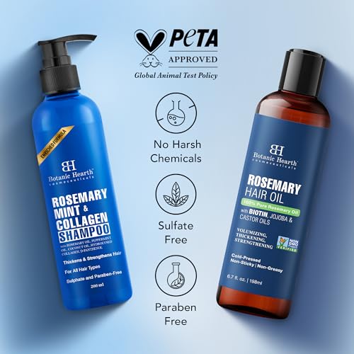 Image of Botanic Hearth Rosemary Hair Care Combo - Hair Oil (198ml)& Mint Shampoo | Hair Growth, Hair Fall Control, Dandruff Relief, Itchy Scalp, Frizz Control & Root Strength | Sulfate & Paraben-Free