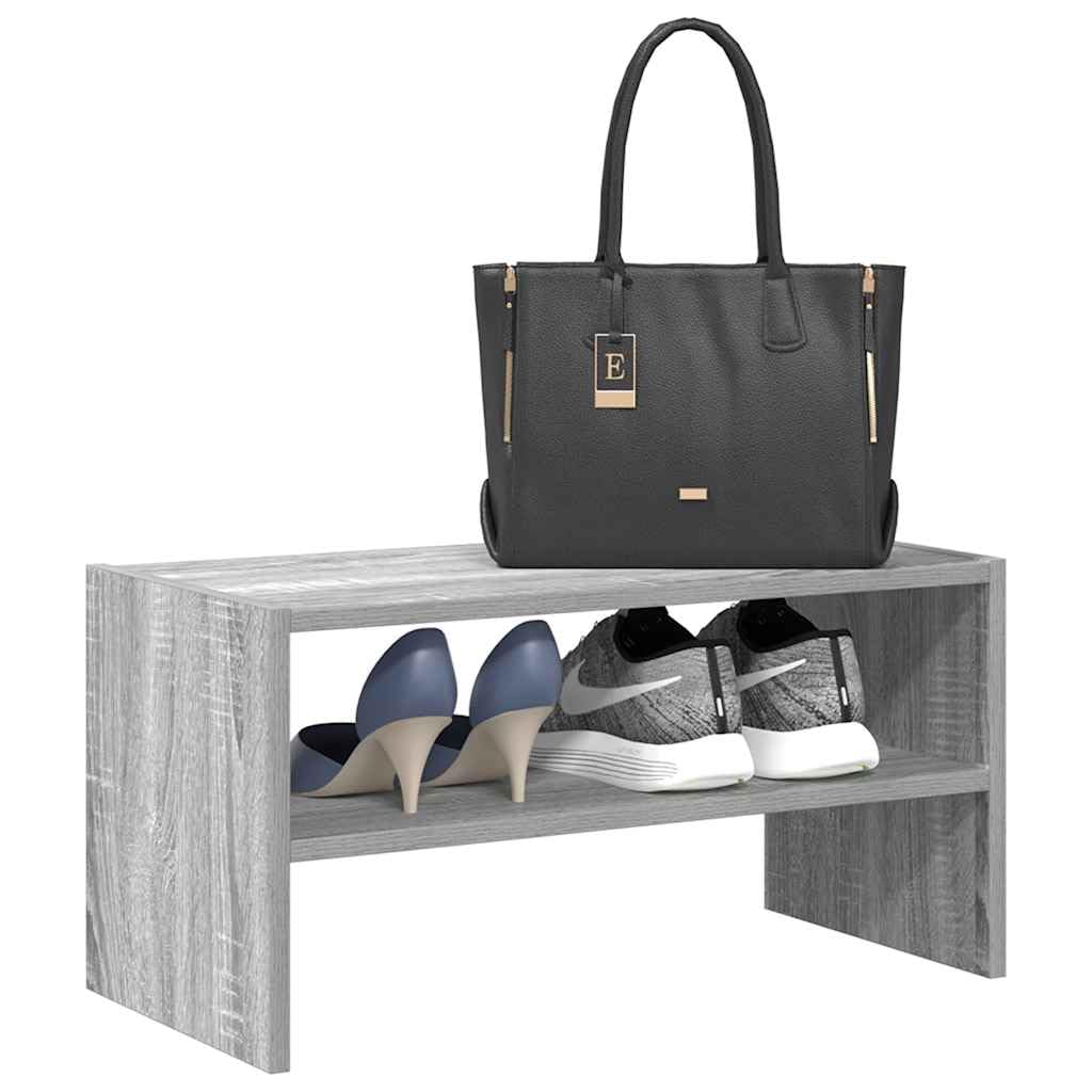 Schuhregal stapelbar Grau Sonoma aus Holzwerkstoff 60 x 30 x 30,5 cm, Schuhschrank Schuhablage für Flur Diele Eingang, platzsparende Ordnung und Stauraum