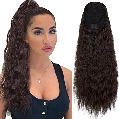 Qangelabeauty Drawstring Ponytail Extensions for Women 22 Inch Long Curly Wavy Ponytail Extension Heat Resistant Synthetic Curly Ponytail Clip in Natural Ponytail Drawstring Hair Hairpieces