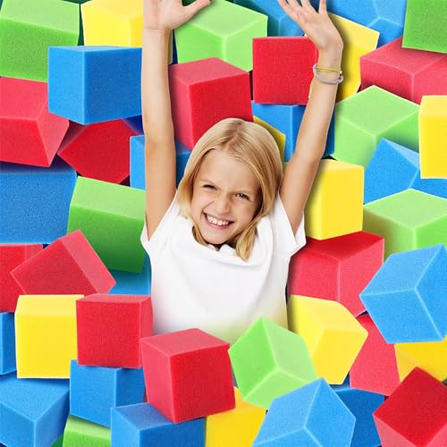 Image of VioraWhite Foam Pit Cubes Blocks 3.1 x 3.1 x 3.1 Inch Colorful Flame Retardant Educational Autistic Building Blocks for Trampoline Arenas, Gymnastics, Parkour Courses Skateboard Parks Playground